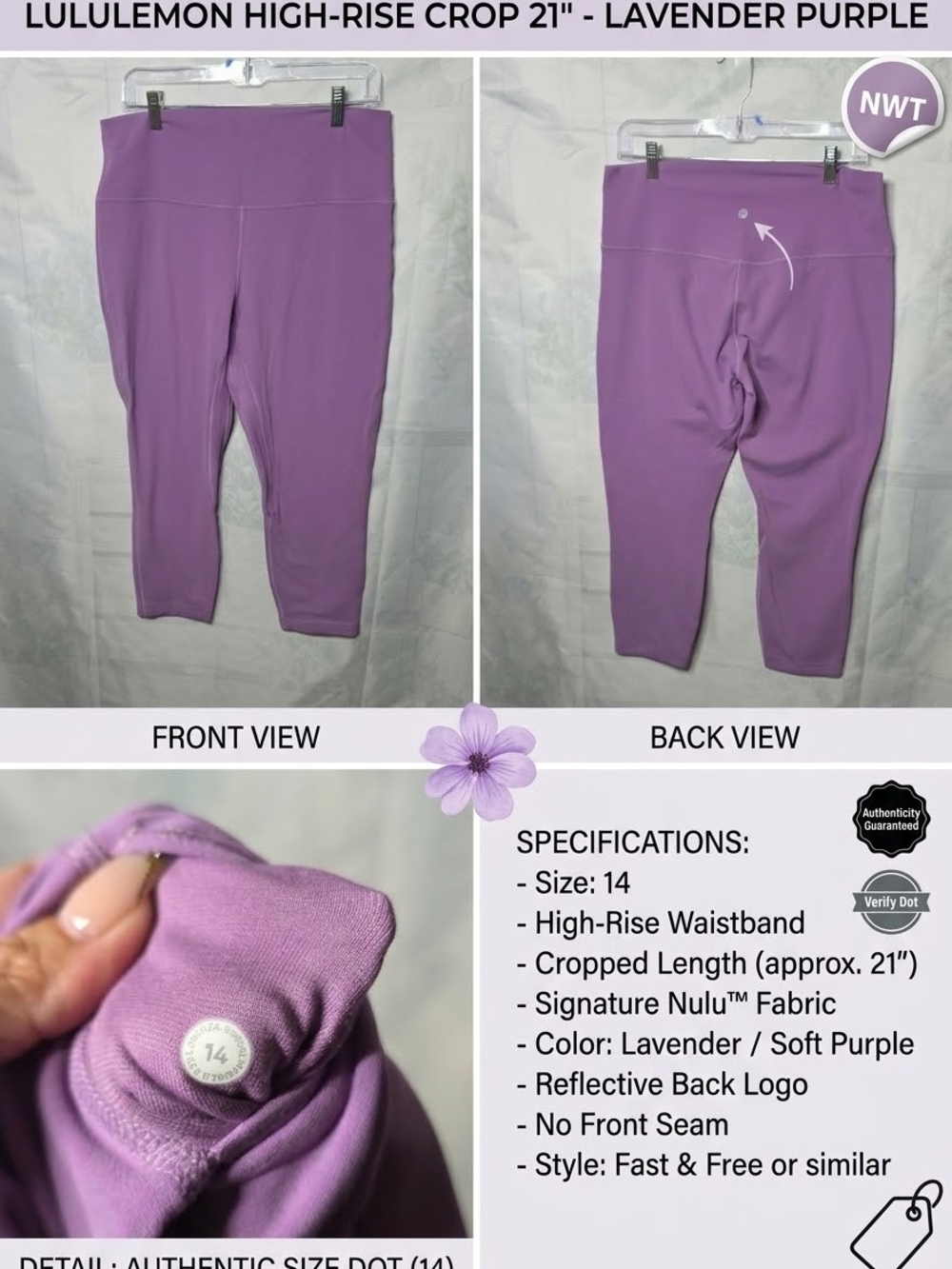 lululemon athletica Lavender Purple High-Rise Cropped Leggings